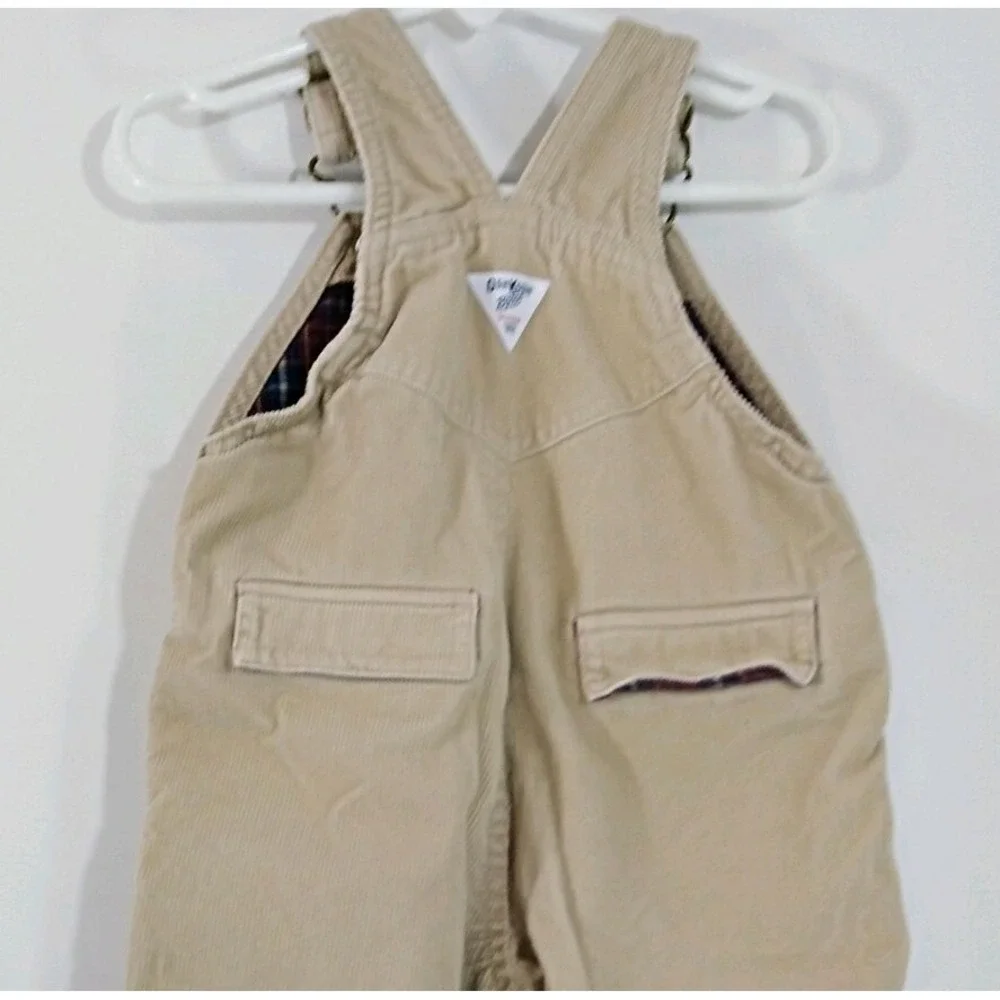 Osh Kosh Boys Flannel Lined Red Corduroy Overalls 12 Months Tan Vestbak Vintage